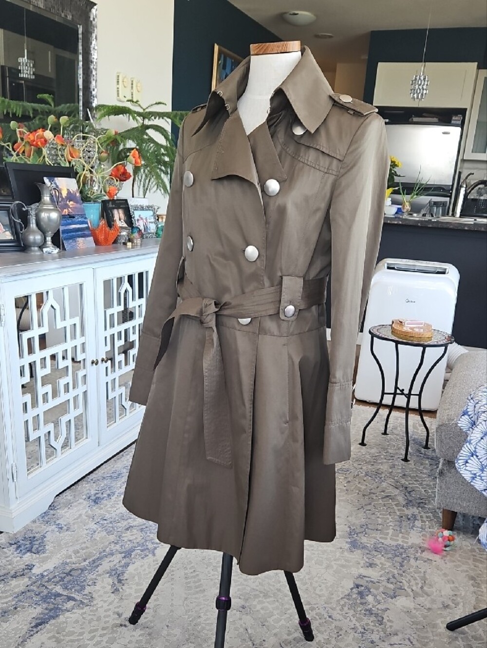 SALE Classic Double-Breasted Trench Coat in Olive with Tie Waist